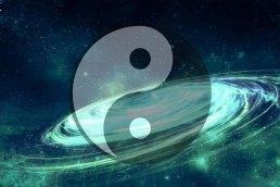 Yin Yang symbol surrounded by cosmic energy representing the dance of opposites in ancient Chinese philosophy